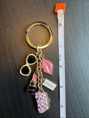 Coach Gold-Tone Keychain with Pink Lip, Sunglasses & Purse Charms